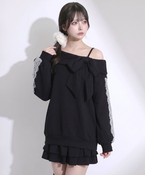 夢展望（ユメテンボウ）の「選べる丈オフショルリボンスウェットプルオーバー【大きいサイズあり】（スウェット・レディース・ブラック系その他/グレー系その他/グレー/ブラック・M-L/LL～3L）」の20枚目の写真