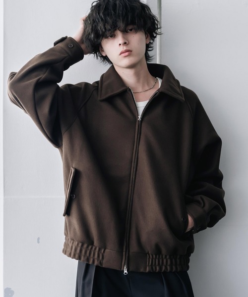 Rocky Monroe(ロッキーモンロー)の「テックメルトン ハリントンジャケット/ウールライクスタンドネックブルゾン(ブルゾン・メンズ・オフホワイト/ネイビー/グレイッシュベージュ/ブラウン/チャコール/ブラック/チェック・M/L/XL)」の4枚目の写真