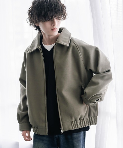 Rocky Monroe(ロッキーモンロー)の「テックメルトン ハリントンジャケット/ウールライクスタンドネックブルゾン(ブルゾン・メンズ・オフホワイト/ネイビー/グレイッシュベージュ/ブラウン/チャコール/ブラック/チェック・M/L/XL)」の5枚目の写真