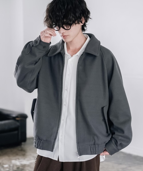Rocky Monroe(ロッキーモンロー)の「テックメルトン ハリントンジャケット/ウールライクスタンドネックブルゾン(ブルゾン・メンズ・オフホワイト/ネイビー/グレイッシュベージュ/ブラウン/チャコール/ブラック/チェック・M/L/XL)」の3枚目の写真