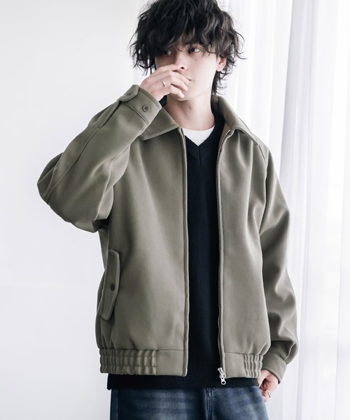 Rocky Monroe(ロッキーモンロー)の「テックメルトン ハリントンジャケット/ウールライクスタンドネックブルゾン(ブルゾン・メンズ・オフホワイト/ネイビー/グレイッシュベージュ/ブラウン/チャコール/ブラック/チェック・M/L/XL)」の8枚目の写真