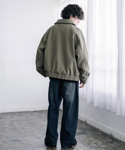 Rocky Monroe(ロッキーモンロー)の「テックメルトン ハリントンジャケット/ウールライクスタンドネックブルゾン(ブルゾン・メンズ・オフホワイト/ネイビー/グレイッシュベージュ/ブラウン/チャコール/ブラック/チェック・M/L/XL)」の10枚目の写真