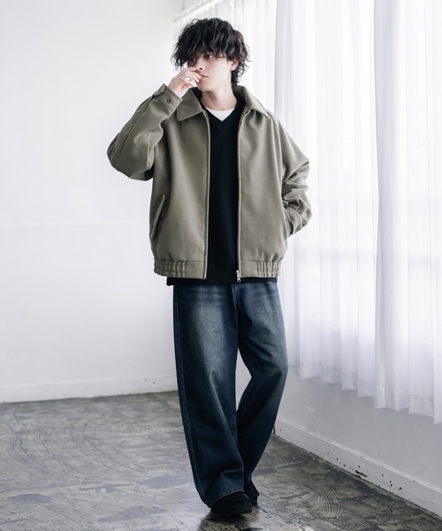 Rocky Monroe(ロッキーモンロー)の「テックメルトン ハリントンジャケット/ウールライクスタンドネックブルゾン(ブルゾン・メンズ・オフホワイト/ネイビー/グレイッシュベージュ/ブラウン/チャコール/ブラック/チェック・M/L/XL)」の11枚目の写真