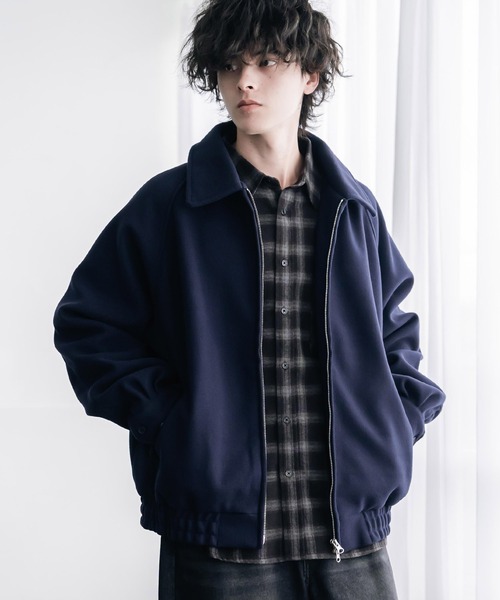 Rocky Monroe(ロッキーモンロー)の「テックメルトン ハリントンジャケット/ウールライクスタンドネックブルゾン(ブルゾン・メンズ・オフホワイト/ネイビー/グレイッシュベージュ/ブラウン/チャコール/ブラック/チェック・M/L/XL)」の14枚目の写真
