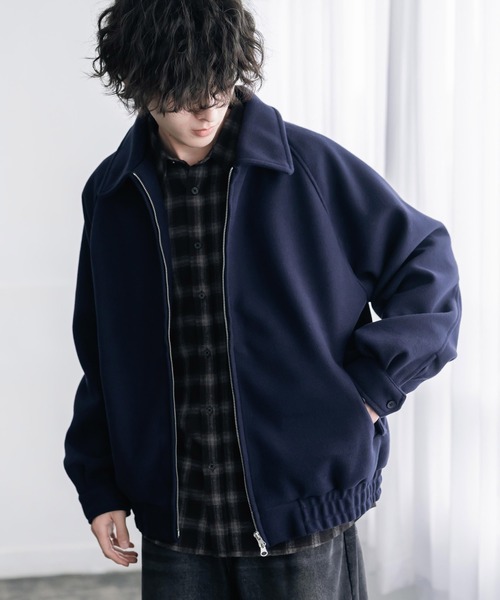 Rocky Monroe(ロッキーモンロー)の「テックメルトン ハリントンジャケット/ウールライクスタンドネックブルゾン(ブルゾン・メンズ・オフホワイト/ネイビー/グレイッシュベージュ/ブラウン/チャコール/ブラック/チェック・M/L/XL)」の16枚目の写真