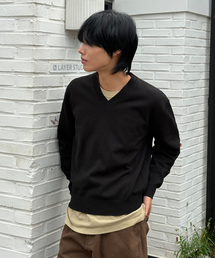 ソフト ESSENTIALS Vネック レギュラーニット[ブラック]