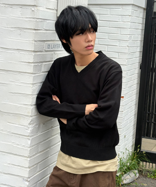 SIGNATURE（シグネチャ）の「ソフト ESSENTIALS Vネック レギュラーニット[ブラック]（ニット/セーター・レディース・その他・MEDIUM/LARGE）」の2枚目の写真