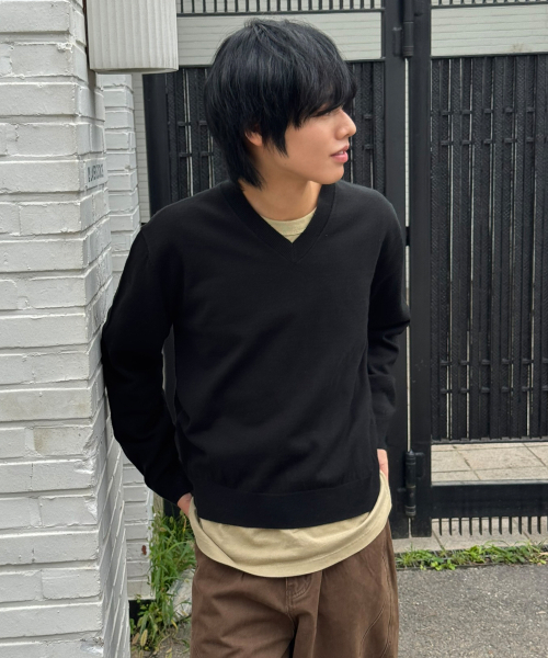 SIGNATURE（シグネチャ）の「ソフト ESSENTIALS Vネック レギュラーニット[ブラック]（ニット/セーター・レディース・その他・MEDIUM/LARGE）」の3枚目の写真
