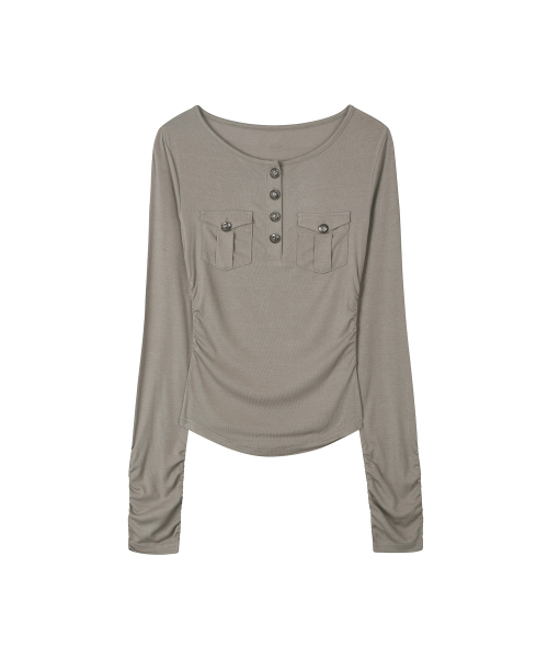 SECONDMONO（セカンドモノローグ）の「スリムフィット ポケットヘンリートップ [KBEIGE]_SEWTS040KBEIGE（Tシャツ/カットソー・レディース・その他・F）」の3枚目の写真