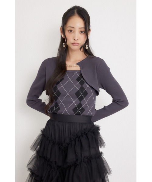 rienda(リエンダ)の「ボレロレイヤードニットトップス 秋服 冬服(ニット/セーター・レディース・グレー/ダークパープル/ブラック・FREE)」の2枚目の写真