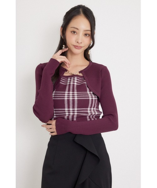 rienda(リエンダ)の「ボレロレイヤードニットトップス 秋服 冬服(ニット/セーター・レディース・グレー/ダークパープル/ブラック・FREE)」の3枚目の写真
