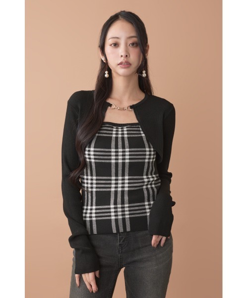 rienda(リエンダ)の「ボレロレイヤードニットトップス 秋服 冬服(ニット/セーター・レディース・グレー/ダークパープル/ブラック・FREE)」の1枚目の写真