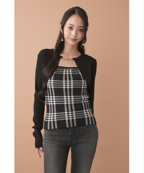 rienda(リエンダ)の「ボレロレイヤードニットトップス 秋服 冬服(ニット/セーター・レディース・グレー/ダークパープル/ブラック・FREE)」の5枚目の写真