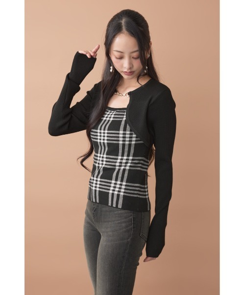 rienda(リエンダ)の「ボレロレイヤードニットトップス 秋服 冬服(ニット/セーター・レディース・グレー/ダークパープル/ブラック・FREE)」の6枚目の写真
