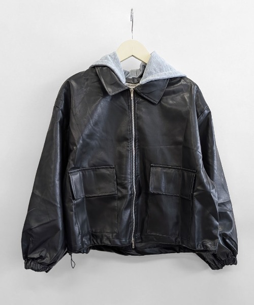 Riff(リフ)の「ダブルジップレザー風ブルゾン フード取り外し可(ブルゾン・レディース・カーキ/ブラック/クリーム・FREE)」の15枚目の写真