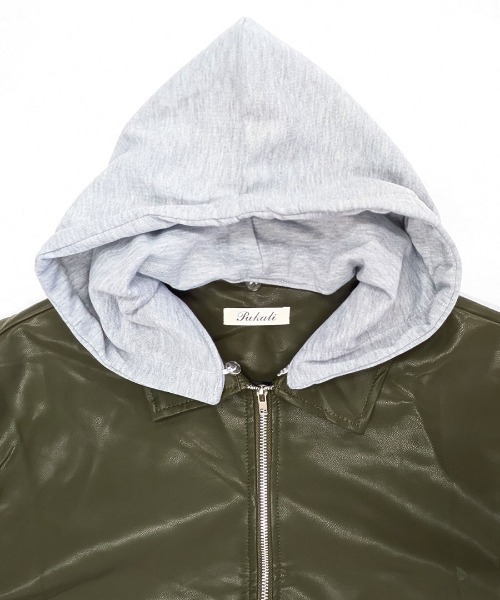 Riff(リフ)の「ダブルジップレザー風ブルゾン フード取り外し可(ブルゾン・レディース・カーキ/ブラック/クリーム・FREE)」の21枚目の写真
