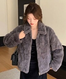 フェイクファー 襟付きジップアップショートブルゾン
