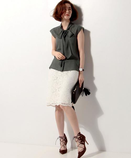 UNITED ARROWS（ユナイテッドアローズ）の「UBCE CU/C リボン ブラウス◆（シャツ/ブラウス・レディース・ライトピンク/オリーブ/ホワイト・36/38）」の10枚目の写真