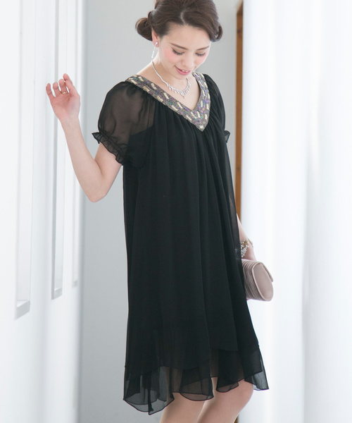 PourVous（プールヴー）の「結婚式 ワンピースドレス楊柳 シフォン 袖あり&ミニ丈 大きいサイズ フォーマル オケージョンドレス お呼ばれ 二次会 成人式 （ドレス・レディース・ブラック/ネイビー・XL/L/M/S/XXL/4L）」の14枚目の写真