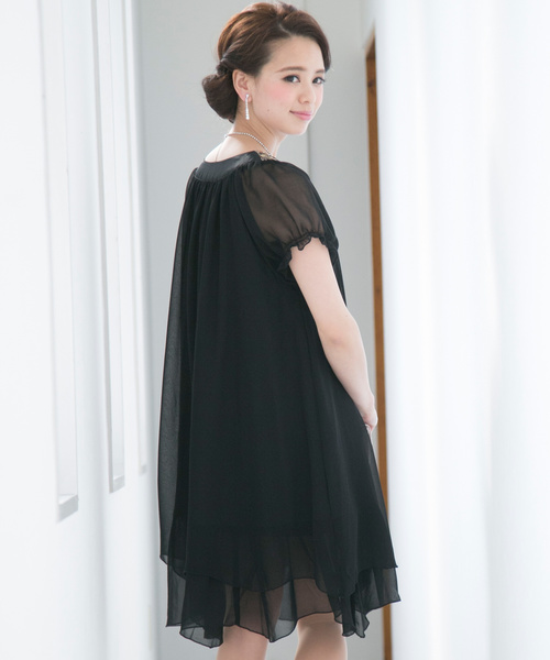 PourVous（プールヴー）の「結婚式 ワンピースドレス楊柳 シフォン 袖あり&ミニ丈 大きいサイズ フォーマル オケージョンドレス お呼ばれ 二次会 成人式 （ドレス・レディース・ブラック/ネイビー・XL/L/M/S/XXL/4L）」の12枚目の写真