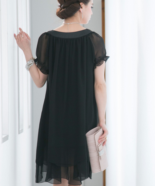 PourVous（プールヴー）の「結婚式 ワンピースドレス楊柳 シフォン 袖あり&ミニ丈 大きいサイズ フォーマル オケージョンドレス お呼ばれ 二次会 成人式 （ドレス・レディース・ブラック/ネイビー・XL/L/M/S/XXL/4L）」の11枚目の写真