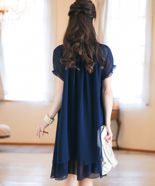 PourVous（プールヴー）の「結婚式 ワンピースドレス楊柳 シフォン 袖あり&ミニ丈 大きいサイズ フォーマル オケージョンドレス お呼ばれ 二次会 成人式 （ドレス・レディース・ブラック/ネイビー・XL/L/M/S/XXL/4L）」の7枚目の写真