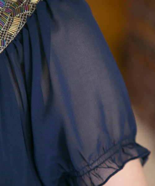 PourVous（プールヴー）の「結婚式 ワンピースドレス楊柳 シフォン 袖あり&ミニ丈 大きいサイズ フォーマル オケージョンドレス お呼ばれ 二次会 成人式 （ドレス・レディース・ブラック/ネイビー・XL/L/M/S/XXL/4L）」の5枚目の写真