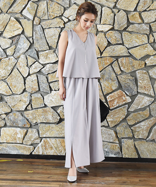 Luz Llena (philter)(ラズレナ フィルター)の「スリットワイドパンツオールインワン/パンツドレス(つなぎ/オールインワン・レディース・グレー/ブラック・MEDIUM/LARGE)」の5枚目の写真