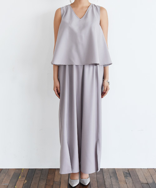 Luz Llena (philter)(ラズレナ フィルター)の「スリットワイドパンツオールインワン/パンツドレス(つなぎ/オールインワン・レディース・グレー/ブラック・MEDIUM/LARGE)」の6枚目の写真