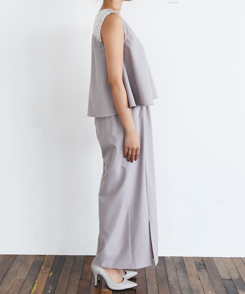 Luz Llena (philter)(ラズレナ フィルター)の「スリットワイドパンツオールインワン/パンツドレス(つなぎ/オールインワン・レディース・グレー/ブラック・MEDIUM/LARGE)」の7枚目の写真