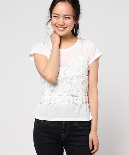 Honeys（ハニーズ）の「レースキャミアンサンブル（アンサンブル・レディース・レッド/ブラック/サックスブルー/オフホワイト・L/M）」の2枚目の写真