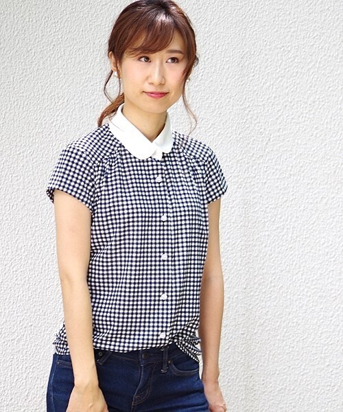 NARACAMICIE(ナラカミーチェ)の「ギンガムチェックプリントジャージー半袖シャツ(シャツ/ブラウス・レディース・ネイビー/レッド・SMALL/LARGE/MEDIUM)」の9枚目の写真