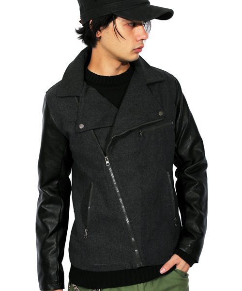 ８(eight)（エイト）の「ダブル ライダースジャケット レザージャケット（ライダースジャケット・メンズ・ブラック/チェック/チャコールグレー/ネイビー・LARGE/MEDIUM）」の3枚目の写真