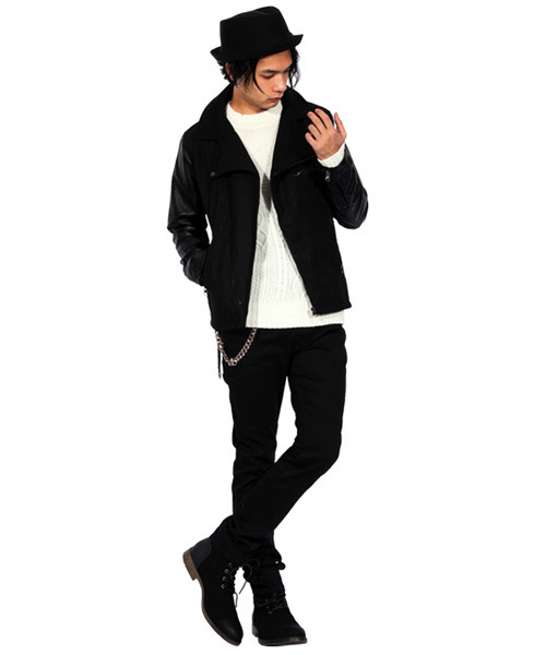 ８(eight)（エイト）の「ダブル ライダースジャケット レザージャケット（ライダースジャケット・メンズ・ブラック/チェック/チャコールグレー/ネイビー・LARGE/MEDIUM）」の5枚目の写真