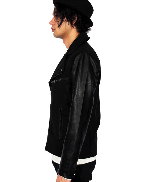 ８(eight)（エイト）の「ダブル ライダースジャケット レザージャケット（ライダースジャケット・メンズ・ブラック/チェック/チャコールグレー/ネイビー・LARGE/MEDIUM）」の9枚目の写真