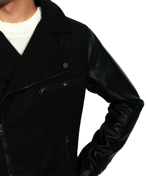 ８(eight)（エイト）の「ダブル ライダースジャケット レザージャケット（ライダースジャケット・メンズ・ブラック/チェック/チャコールグレー/ネイビー・LARGE/MEDIUM）」の12枚目の写真
