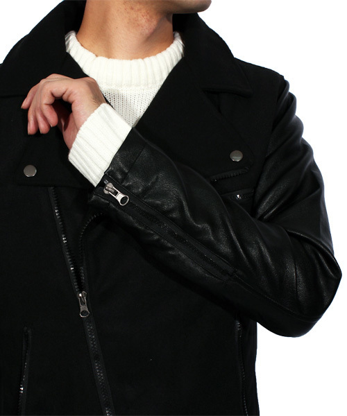 ８(eight)（エイト）の「ダブル ライダースジャケット レザージャケット（ライダースジャケット・メンズ・ブラック/チェック/チャコールグレー/ネイビー・LARGE/MEDIUM）」の13枚目の写真