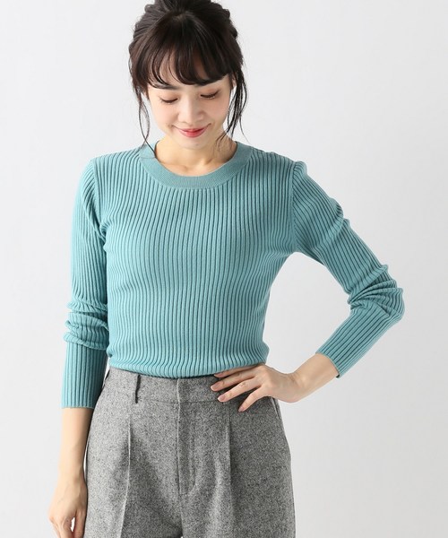 SLOBE IENA（スローブイエナ）の「テレコクルーネックニット◆（ニット/セーター・レディース・ブラック/ライトグリーン/ピンク・FREE）」の2枚目の写真