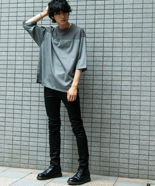 STUDIOUS(ステュディオス)の「【STUDIOUS】パネル切替チェックビッグシルエットプルオーバー(Tシャツ/カットソー・メンズ・グレー/ダークグレー・1/2/3)」の19枚目の写真