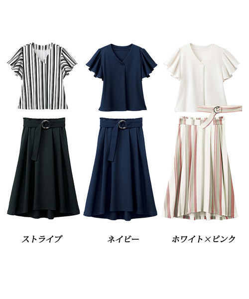 GeeRA(ジーラ)の「【2点セット】さらりと着れるカットジョーゼット2点セット(セットアップ・レディース・ネイビー/ストライプ/ホワイト×ピンク・SMALL/MEDIUM/LARGE/X-LARGE/XX-LARGE)」の6枚目の写真