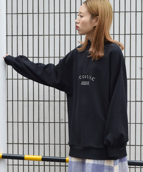 w closet（ダブルクローゼット）の「刺繍入ハーフZIPルーズプルオーバー_（スウェット・レディース・アイボリー/パープル/ブラック・FREE）」の3枚目の写真