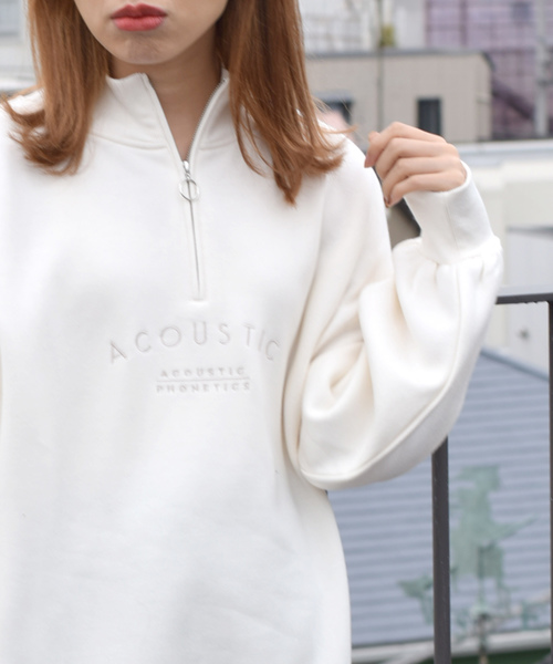 w closet（ダブルクローゼット）の「刺繍入ハーフZIPルーズプルオーバー_（スウェット・レディース・アイボリー/パープル/ブラック・FREE）」の4枚目の写真