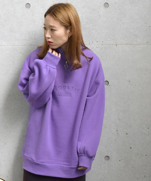 w closet（ダブルクローゼット）の「刺繍入ハーフZIPルーズプルオーバー_（スウェット・レディース・アイボリー/パープル/ブラック・FREE）」の20枚目の写真