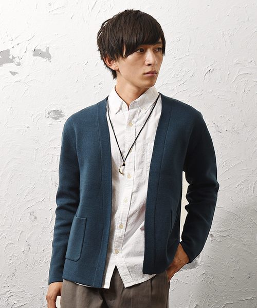 MinoriTY（マイノリティ）の「ダブルフェイスボタン無カーディガン ノーカラー（カーディガン/ボレロ・メンズ・ブラック/ネイビー/ブラウン/オフホワイト/杢グレー・M/L）」の5枚目の写真