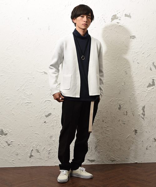 MinoriTY（マイノリティ）の「ダブルフェイスボタン無カーディガン ノーカラー（カーディガン/ボレロ・メンズ・ブラック/ネイビー/ブラウン/オフホワイト/杢グレー・M/L）」の18枚目の写真