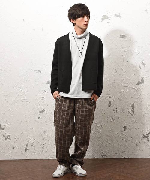 MinoriTY（マイノリティ）の「ダブルフェイスボタン無カーディガン ノーカラー（カーディガン/ボレロ・メンズ・ブラック/ネイビー/ブラウン/オフホワイト/杢グレー・M/L）」の11枚目の写真