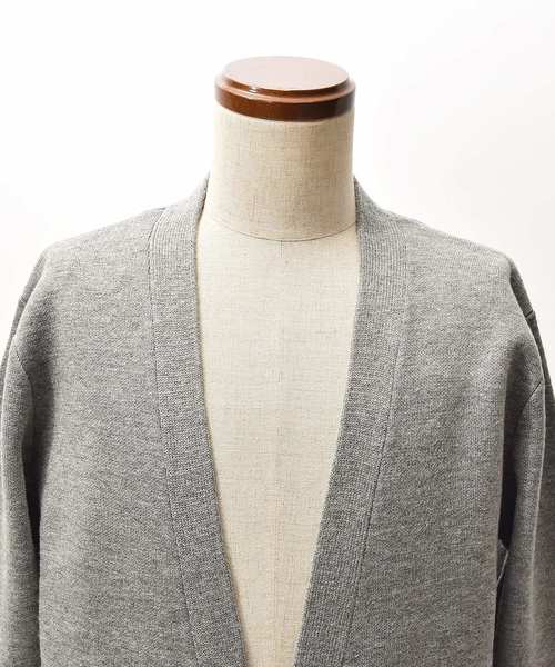 MinoriTY（マイノリティ）の「ダブルフェイスボタン無カーディガン ノーカラー（カーディガン/ボレロ・メンズ・ブラック/ネイビー/ブラウン/オフホワイト/杢グレー・M/L）」の12枚目の写真
