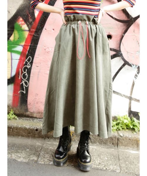 jouetie（ジュエティ）の「ドローコードミディスカート（スカート・レディース・ブラック/イエロー/ブルー/カーキ・MEDIUM）」の3枚目の写真