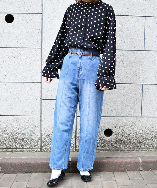 PairPair（ペアペア）の「ハイウエストワイドデニム（デニムパンツ・レディース・ブラック/サックスブルー・MEDIUM/SMALL/LARGE）」の6枚目の写真