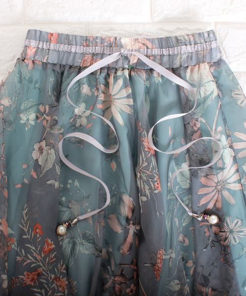 セール】花柄シースルーシアーグラデーションマキシ丈フレア